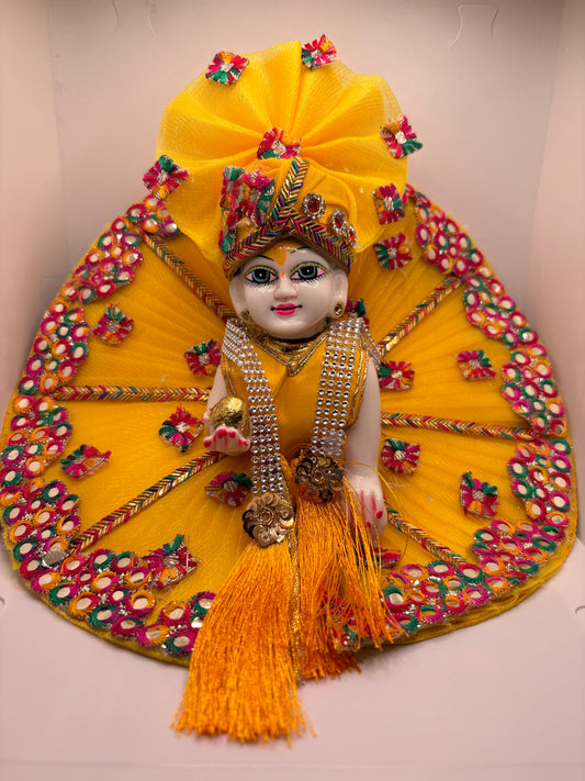 Yellow Heavy Dress for Ladoo Gopal Ji | Premium Vastra for Bal Gopal with Embroidery & Stone Work