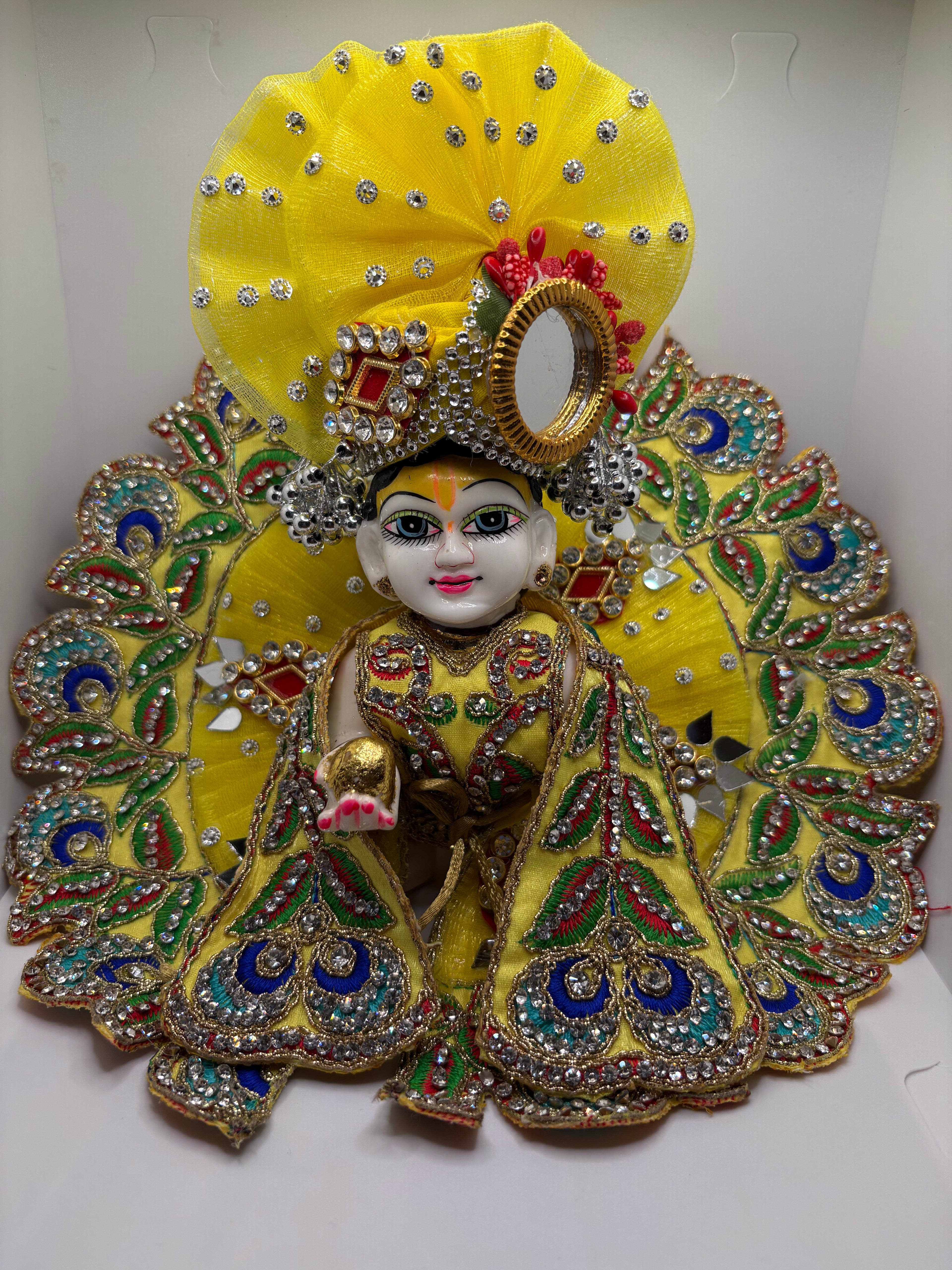 Yellow Heavy Dress for Ladoo Gopal Ji | Premium Vastra for Bal Gopal with Embroidery & Stone Work