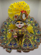 Yellow Heavy Dress for Ladoo Gopal Ji | Premium Vastra for Bal Gopal with Embroidery & Stone Work