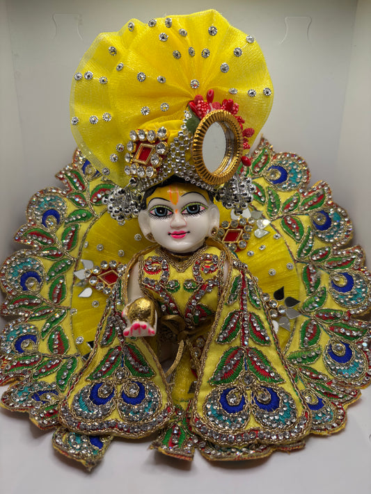 Yellow Heavy Dress for Ladoo Gopal Ji | Premium Vastra for Bal Gopal with Embroidery & Stone Work