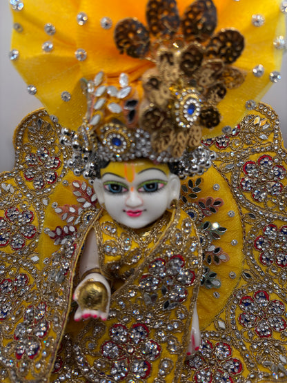 Yellow Heavy Embroidery Dress for Ladoo Gopal Ji | Designer Vastra for Bal Gopal Idol