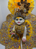 Yellow Heavy Embroidery Dress for Ladoo Gopal Ji | Designer Vastra for Bal Gopal Idol