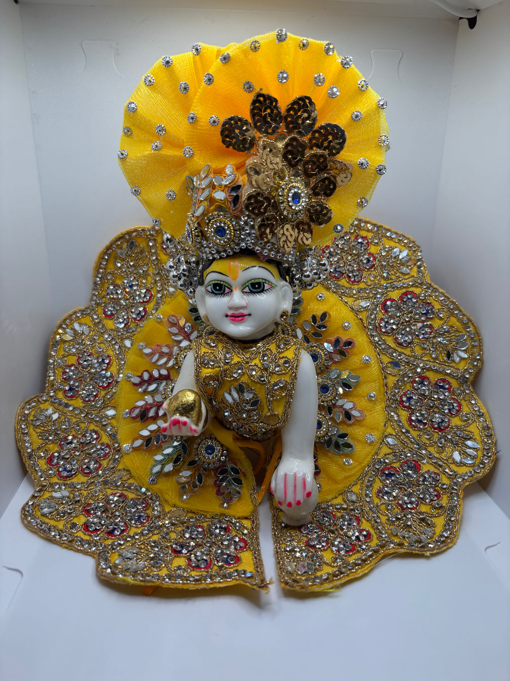 Yellow Heavy Embroidery Dress for Ladoo Gopal Ji | Designer Vastra for Bal Gopal Idol