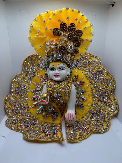 Yellow Heavy Embroidery Dress for Ladoo Gopal Ji | Designer Vastra for Bal Gopal Idol