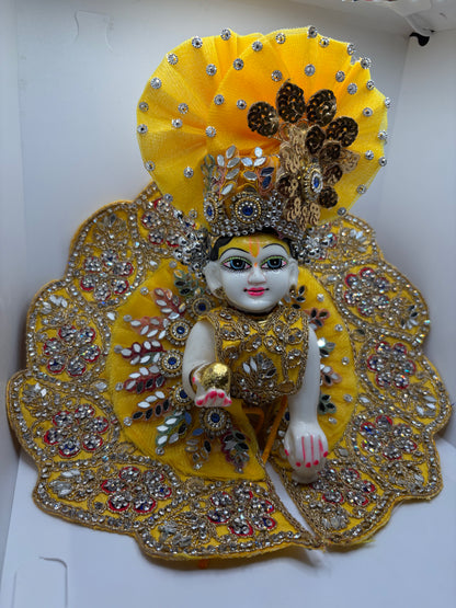 Yellow Heavy Embroidery Dress for Ladoo Gopal Ji | Designer Vastra for Bal Gopal Idol