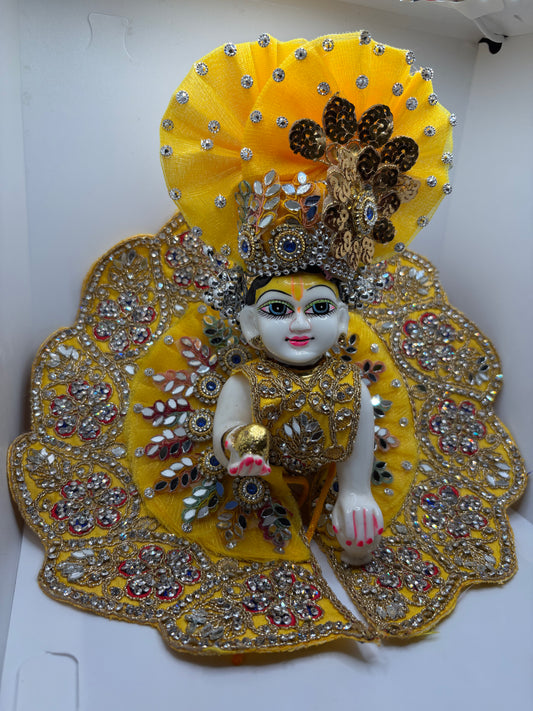 Yellow Heavy Embroidery Dress for Ladoo Gopal Ji | Designer Vastra for Bal Gopal Idol