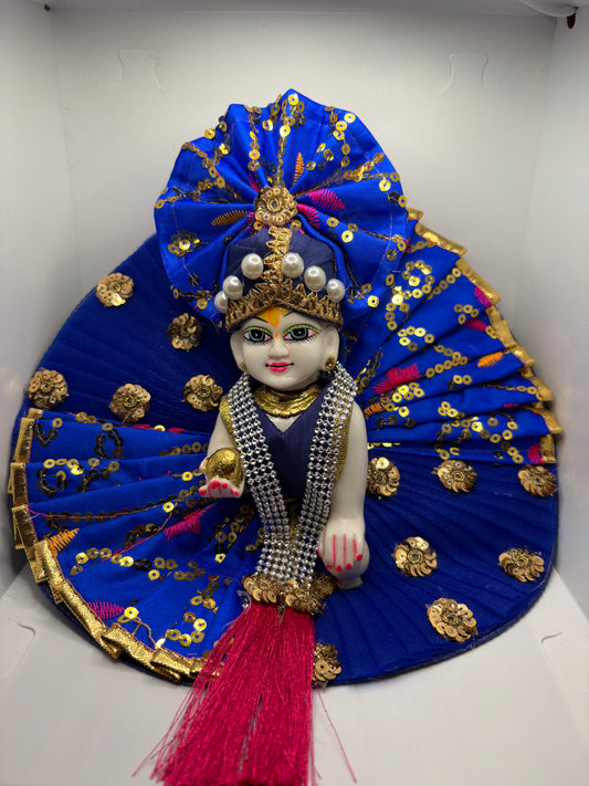 Blue Heavy Dress for Ladoo Gopal Ji | Royal Handcrafted Vastra for Bal Gopal Idol
