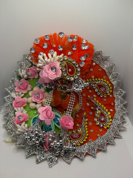 Orange Green Heavy Dress for Ladoo Gopal Ji | Designer Vastra for Bal Gopal with Zari & Stone Work