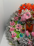 Orange Green Heavy Dress for Ladoo Gopal Ji | Designer Vastra for Bal Gopal with Zari & Stone Work