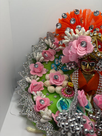 Orange Green Heavy Dress for Ladoo Gopal Ji | Designer Vastra for Bal Gopal with Zari & Stone Work