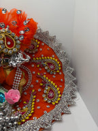 Orange Green Heavy Dress for Ladoo Gopal Ji | Designer Vastra for Bal Gopal with Zari & Stone Work