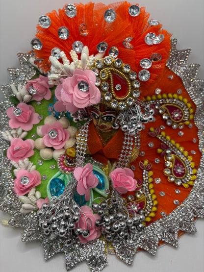Orange Green Heavy Dress for Ladoo Gopal Ji | Designer Vastra for Bal Gopal with Zari & Stone Work