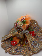 Peach Heavy Dress with Pagdi for Ladoo Gopal Ji | Designer Embroidered Vastra for Bal Gopal Idol