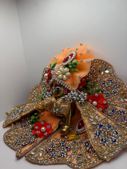 Peach Heavy Dress with Pagdi for Ladoo Gopal Ji | Designer Embroidered Vastra for Bal Gopal Idol