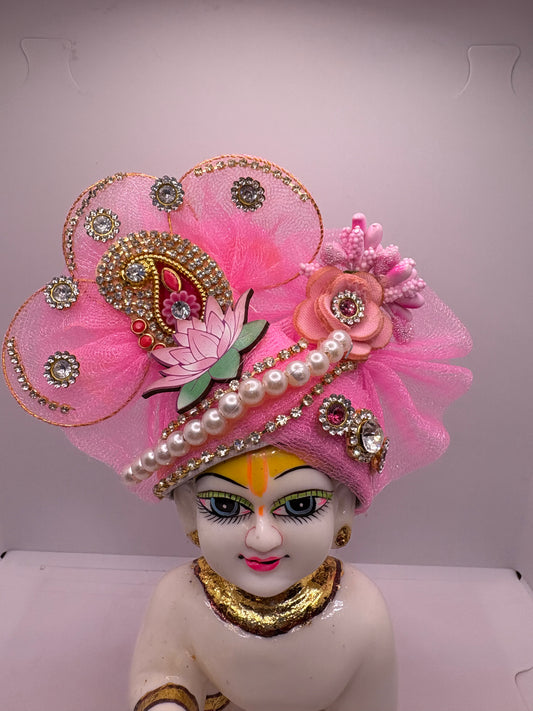 Pink Heavy Pagdi for Ladoo Gopal Ji | Handcrafted Crown for Bal Gopal Idol