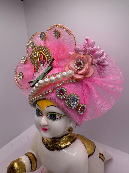 Pink Heavy Pagdi for Ladoo Gopal Ji | Handcrafted Crown for Bal Gopal Idol