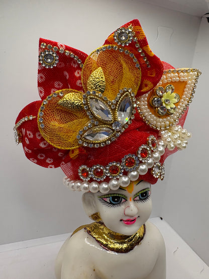 Rajasthani Red Heavy Pagdi for Ladoo Gopal Ji | Royal Handcrafted Turban for Bal Gopal Idol