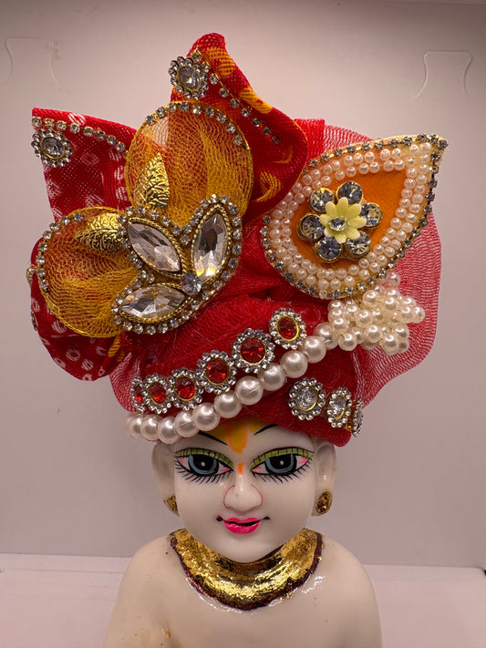 Rajasthani Red Heavy Pagdi for Ladoo Gopal Ji | Royal Handcrafted Turban for Bal Gopal Idol