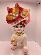 Rajasthani Red Heavy Pagdi for Ladoo Gopal Ji | Royal Handcrafted Turban for Bal Gopal Idol