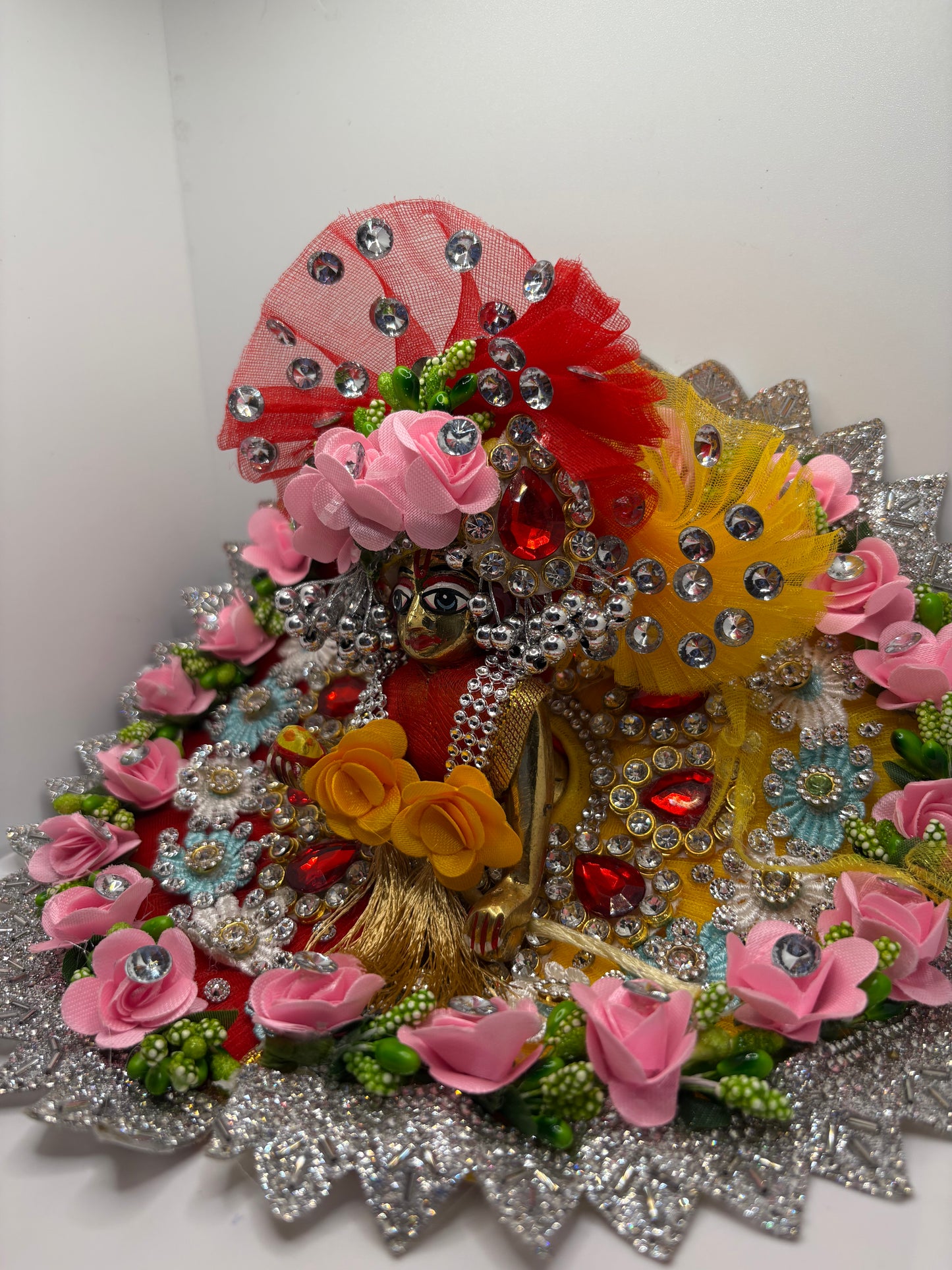 Yellow & Red Heavy Dress with Pagdi for Ladoo Gopal Ji | Traditional Embroidered Vastra Set for Bal Gopal