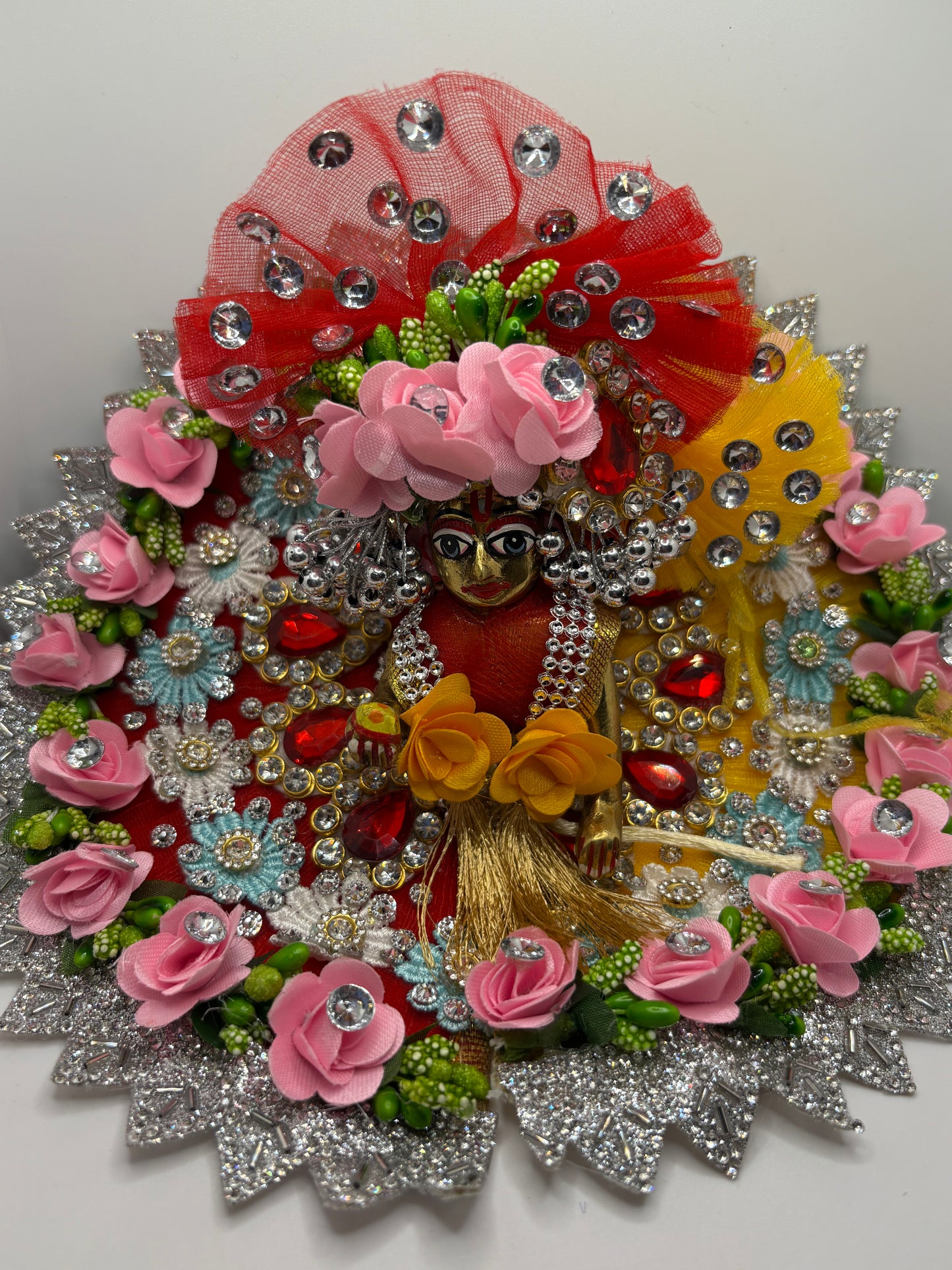 Yellow & Red Heavy Dress with Pagdi for Ladoo Gopal Ji | Traditional Embroidered Vastra Set for Bal Gopal