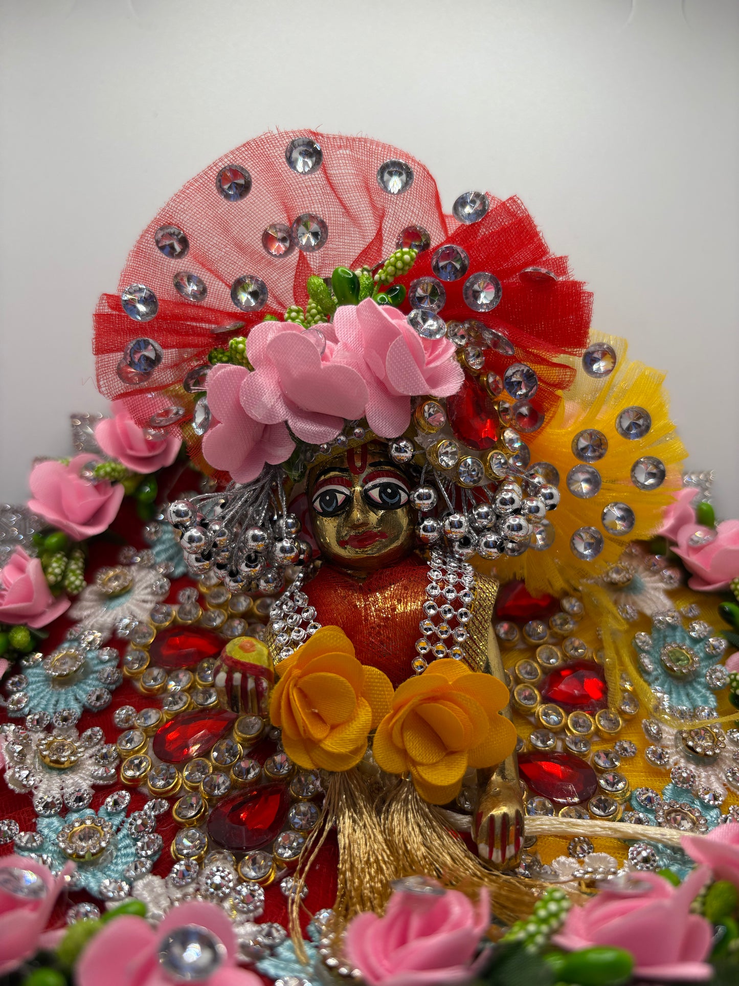Yellow & Red Heavy Dress with Pagdi for Ladoo Gopal Ji | Traditional Embroidered Vastra Set for Bal Gopal