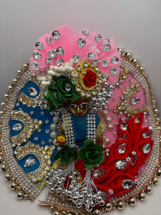 Blue & Pink Heavy Dress with Pagdi for Ladoo Gopal Ji | Royal Handcrafted Vastra Set for Bal Gopal Idol