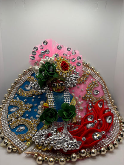 Blue & Pink Heavy Dress with Pagdi for Ladoo Gopal Ji | Royal Handcrafted Vastra Set for Bal Gopal Idol