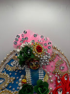 Blue & Pink Heavy Dress with Pagdi for Ladoo Gopal Ji | Royal Handcrafted Vastra Set for Bal Gopal Idol