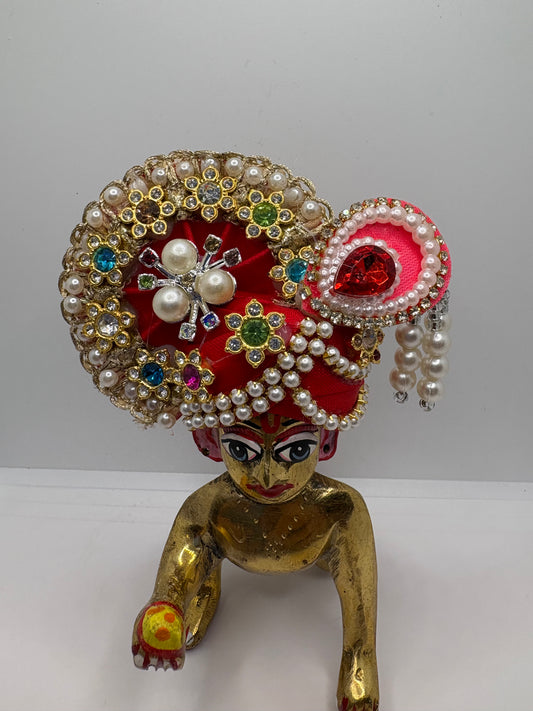 Stone-Studded Pagdi for Laddu Gopal Ji | Traditional Crown for Bal Gopal Idol