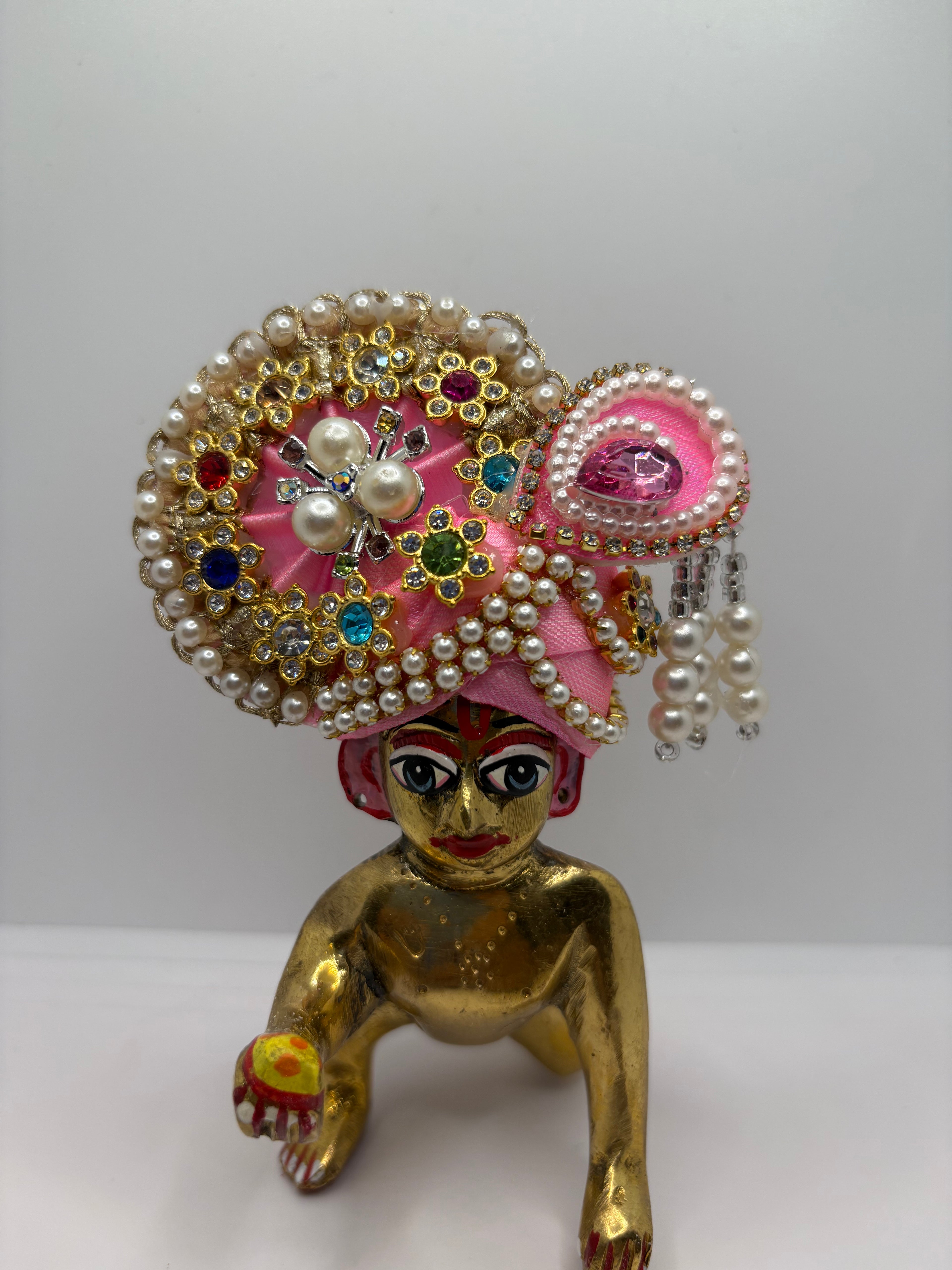 Stone-Studded Pagdi for Laddu Gopal Ji | Traditional Crown for Bal Gopal Idol