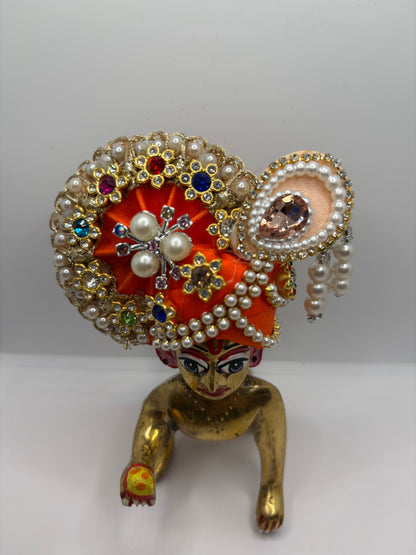 Stone-Studded Pagdi for Laddu Gopal Ji | Traditional Crown for Bal Gopal Idol