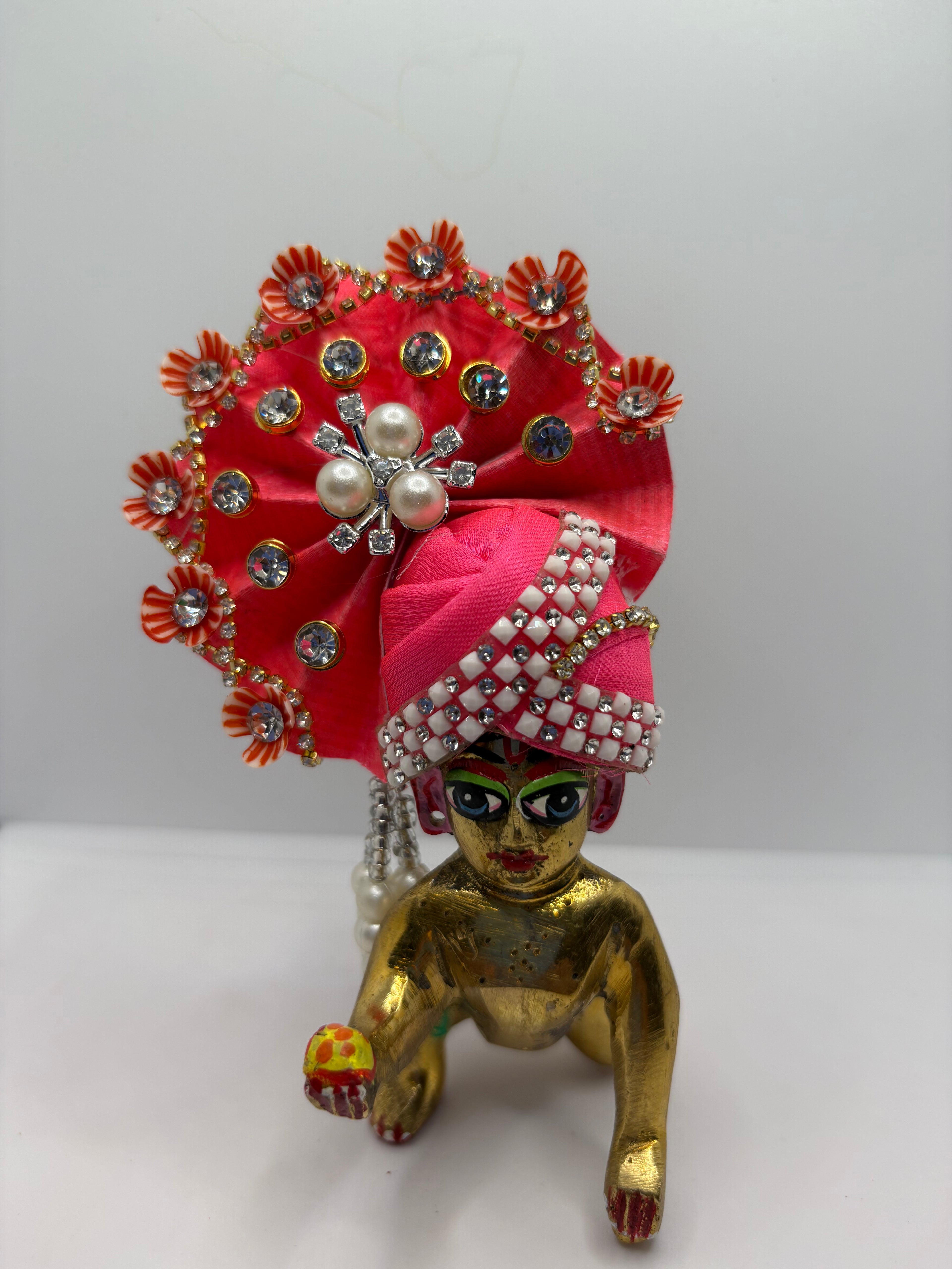 Stone-Studded Pagdi with Floral Design for Idols