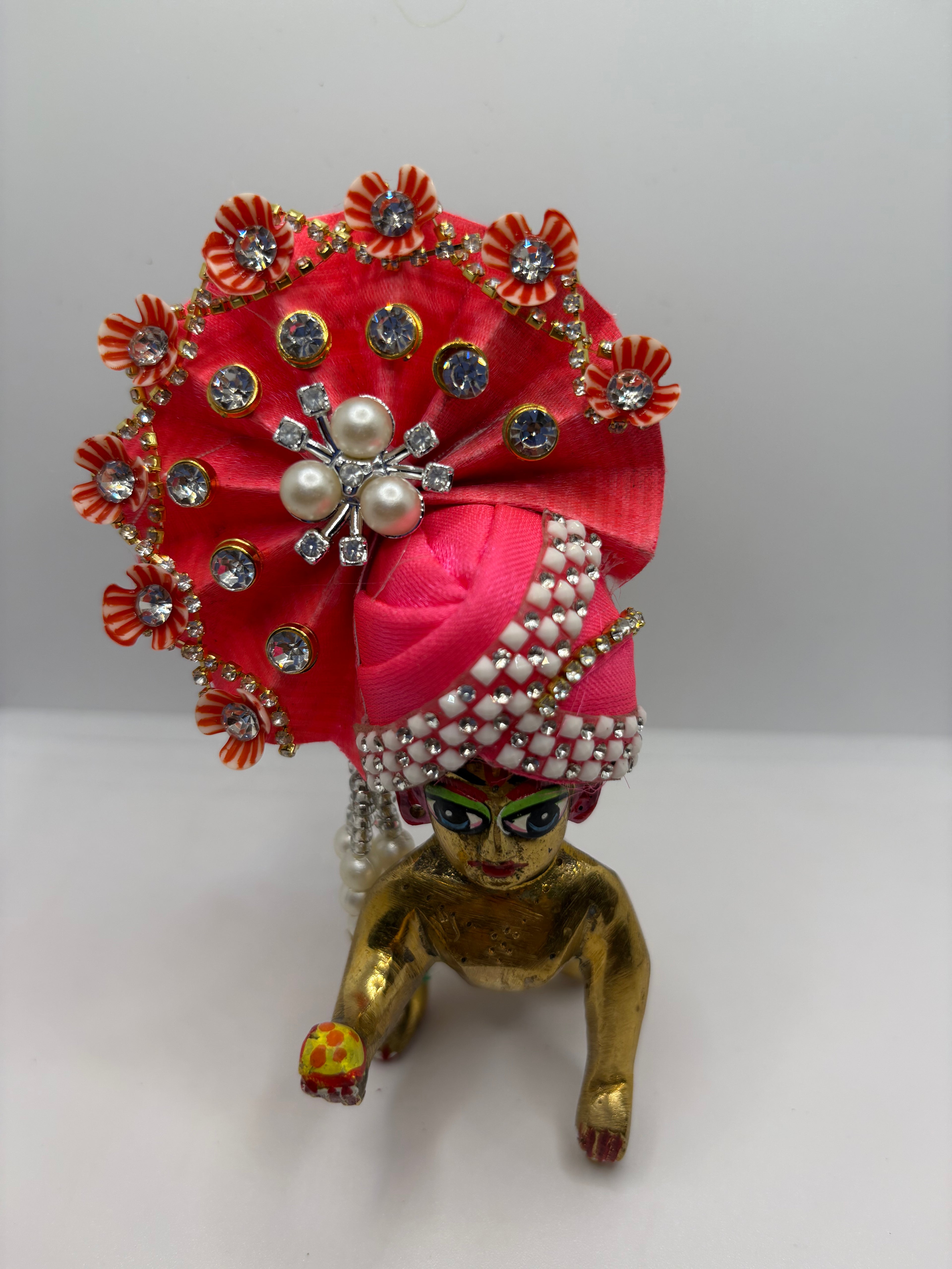 Stone-Studded Pagdi with Floral Design for Idols