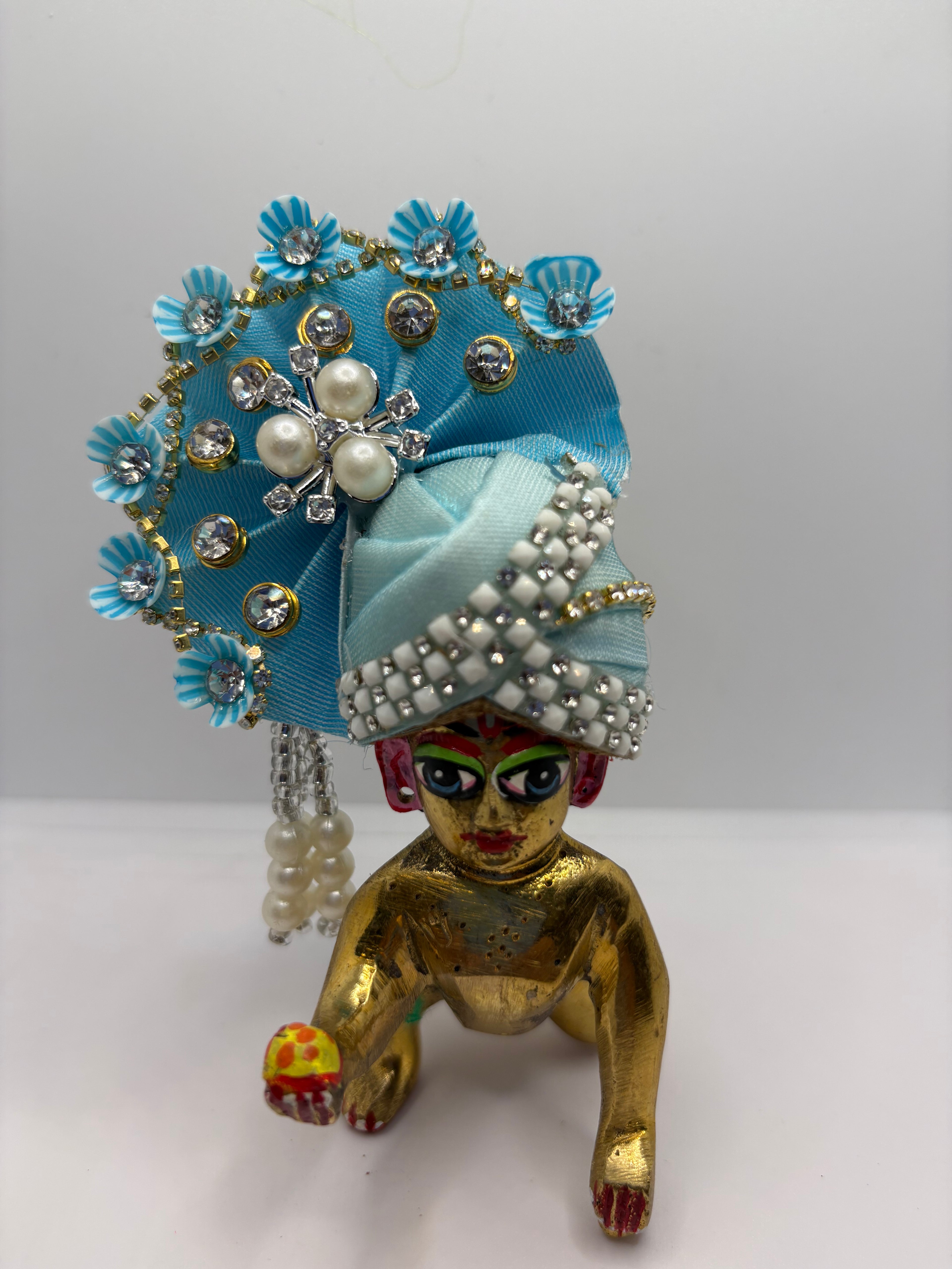 Stone-Studded Pagdi with Floral Design for Idols
