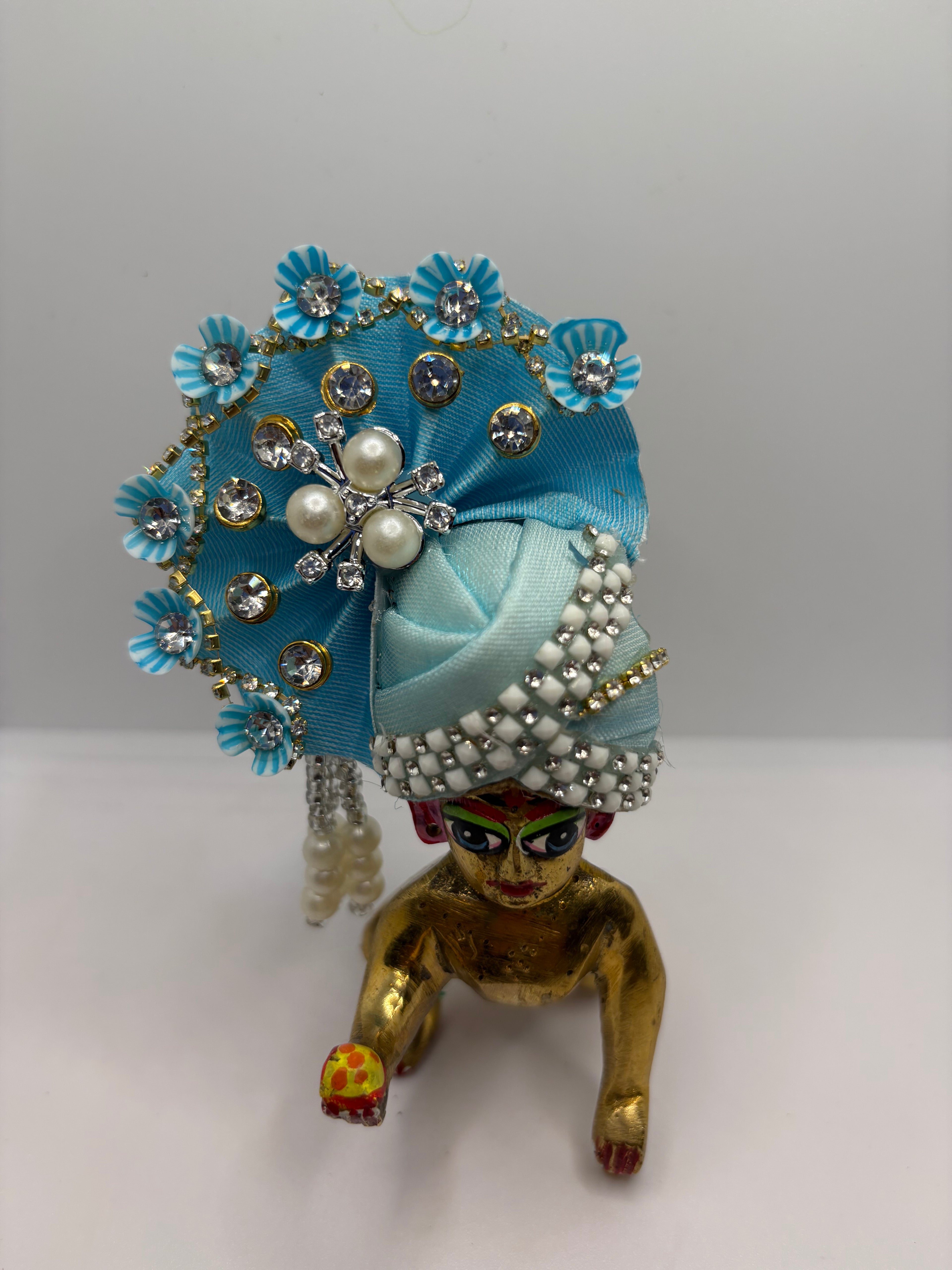 Stone-Studded Pagdi with Floral Design for Idols
