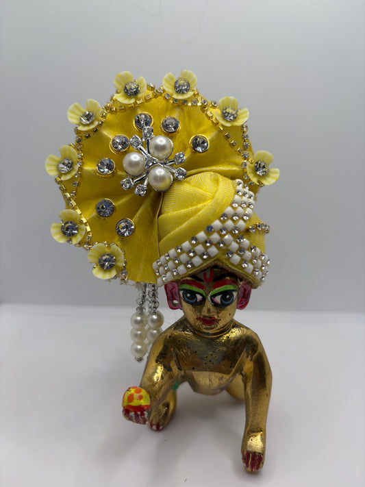 Stone-Studded Pagdi with Floral Design for Idols