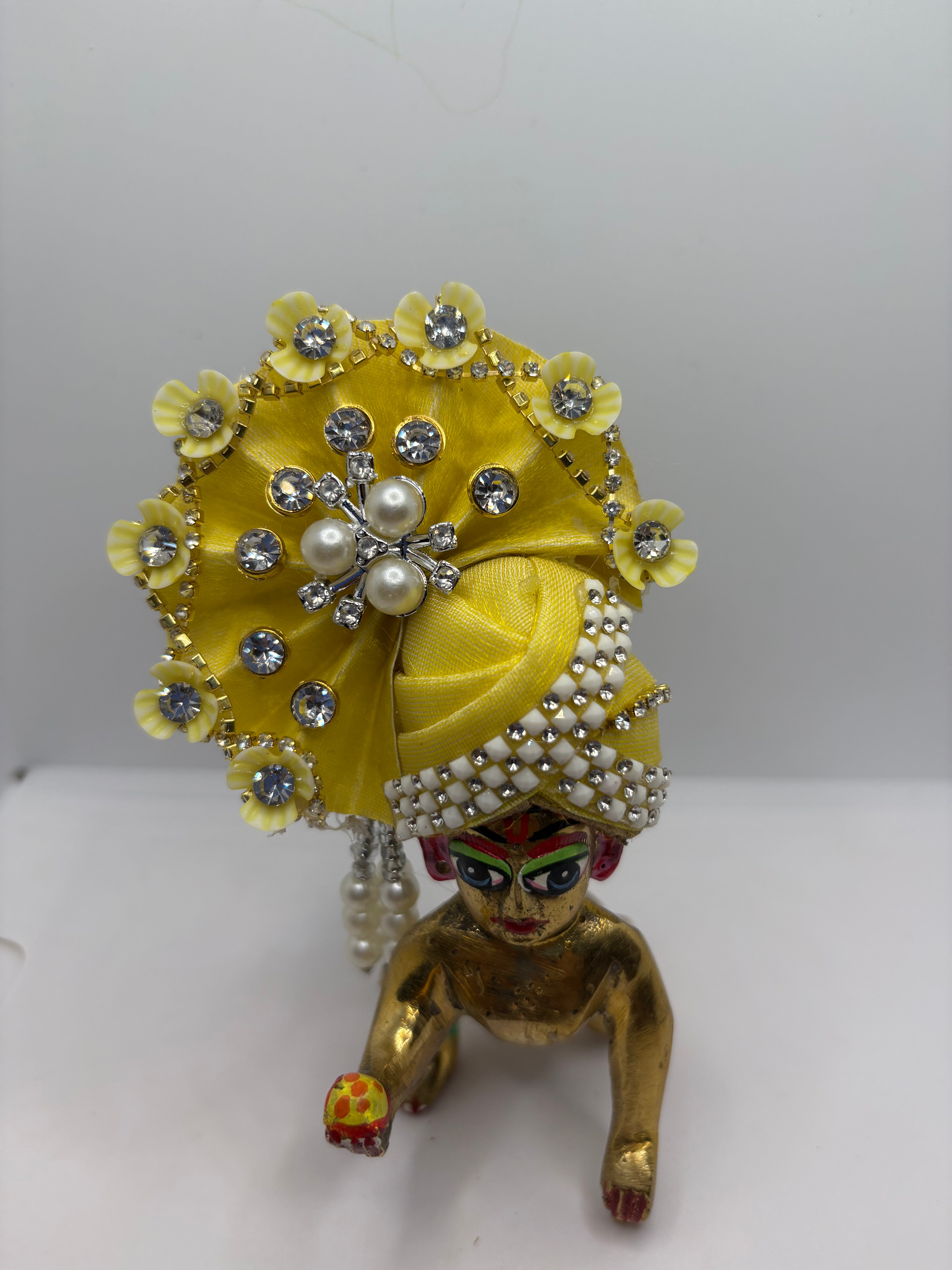 Stone-Studded Pagdi with Floral Design for Idols