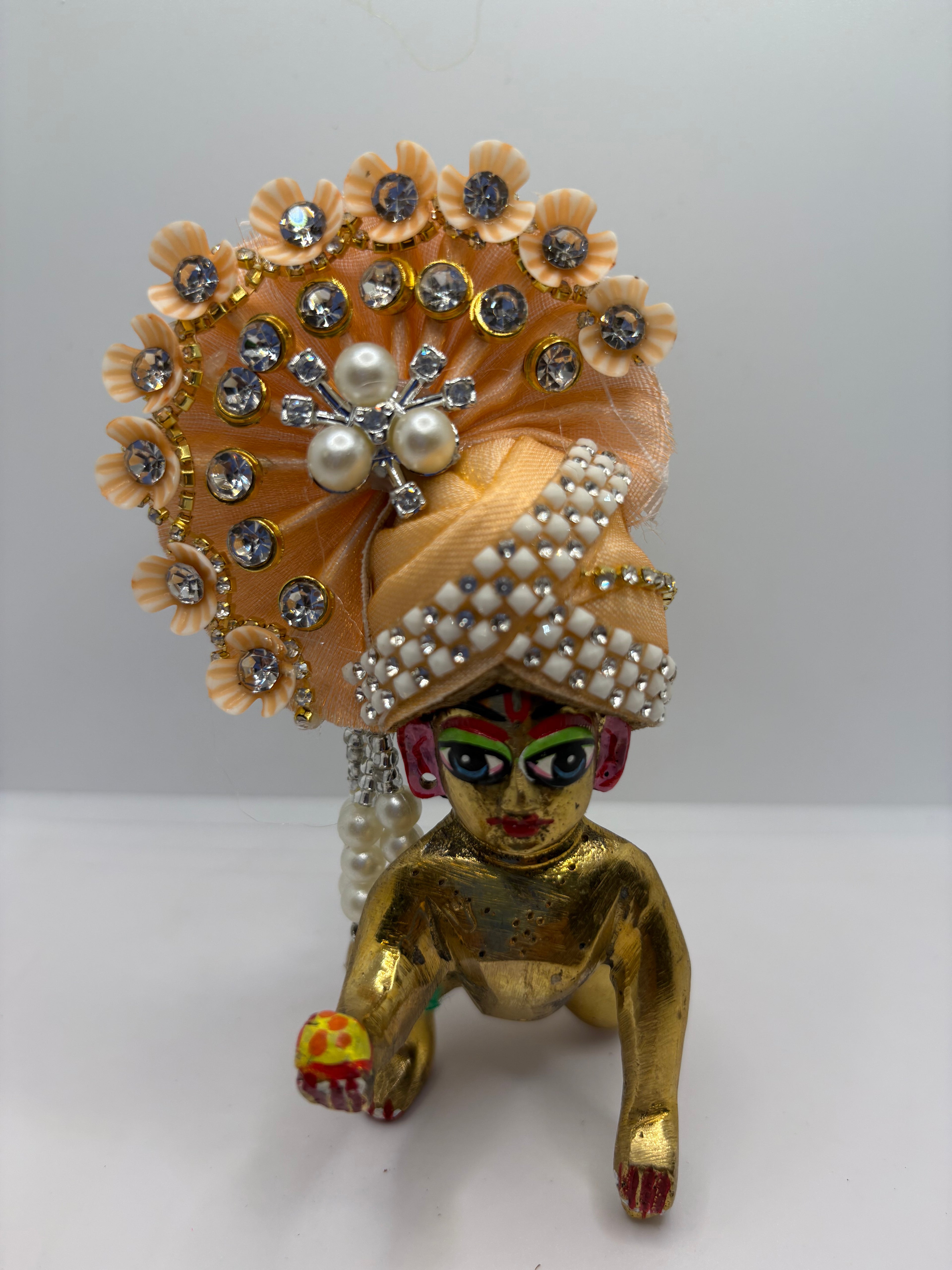 Stone-Studded Pagdi with Floral Design for Idols