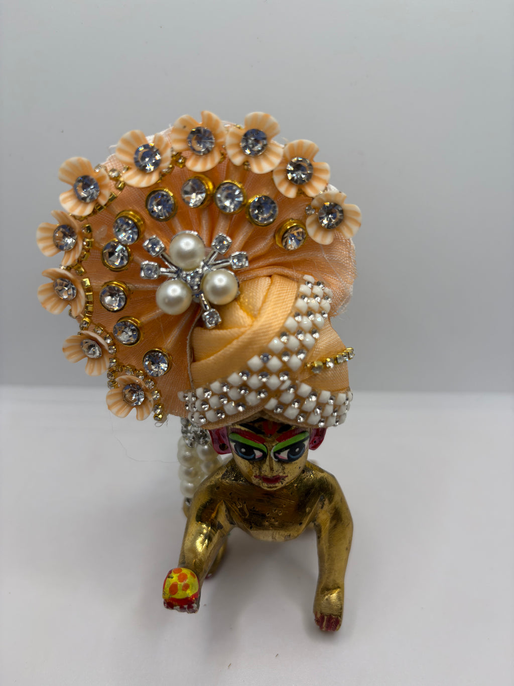 Stone-Studded Pagdi with Floral Design for Idols