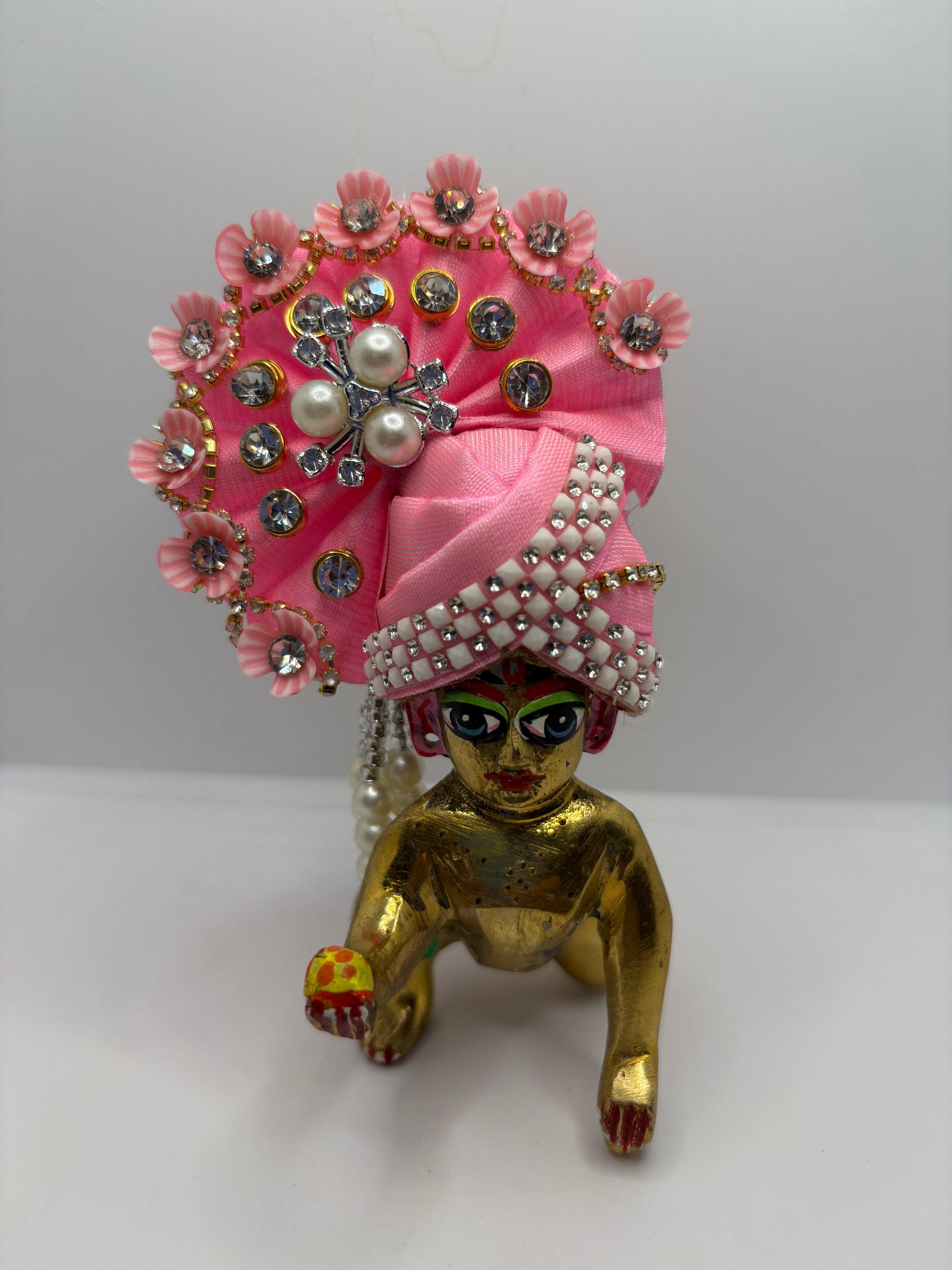 Stone-Studded Pagdi with Floral Design for Idols