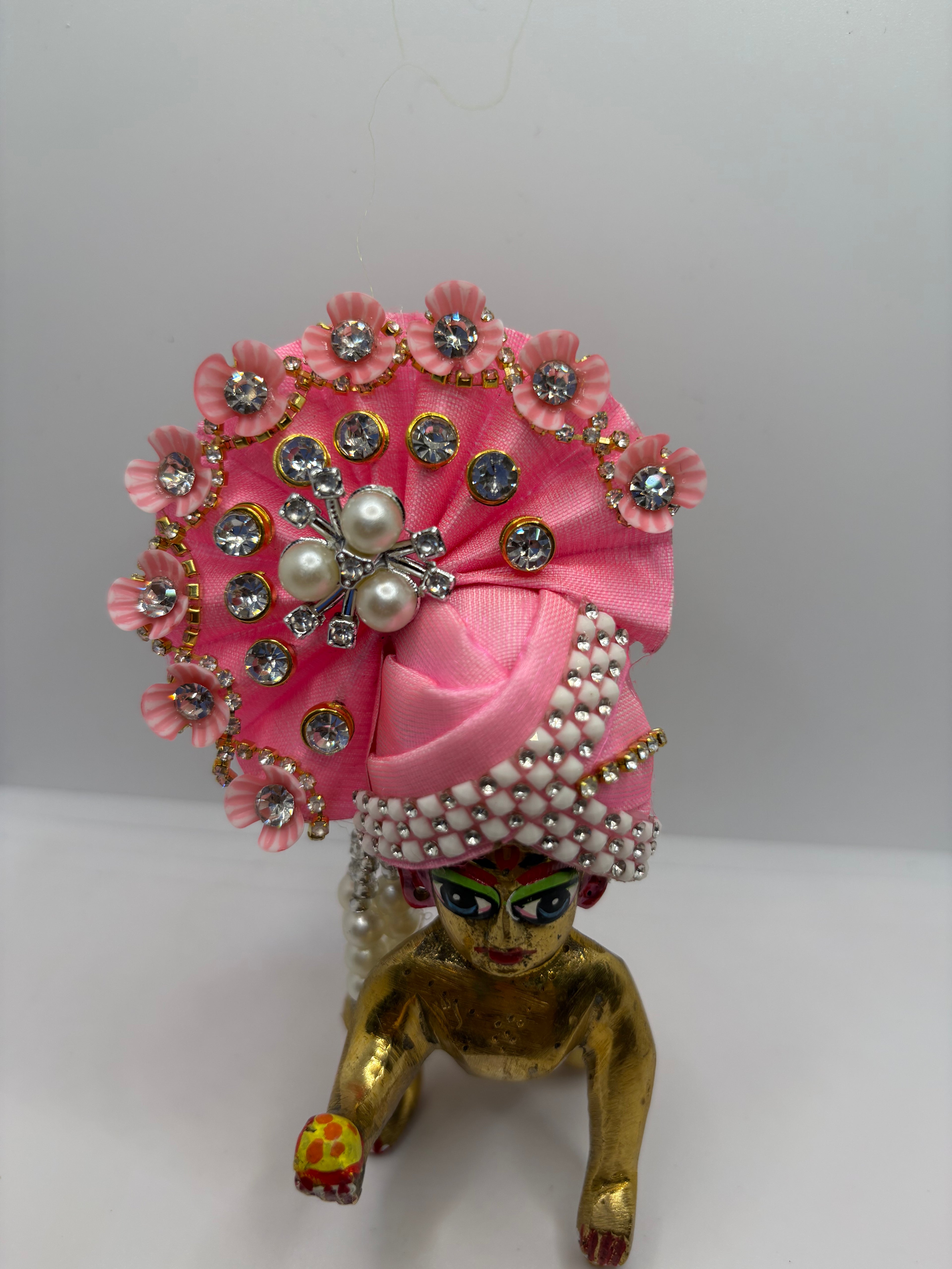 Stone-Studded Pagdi with Floral Design for Idols