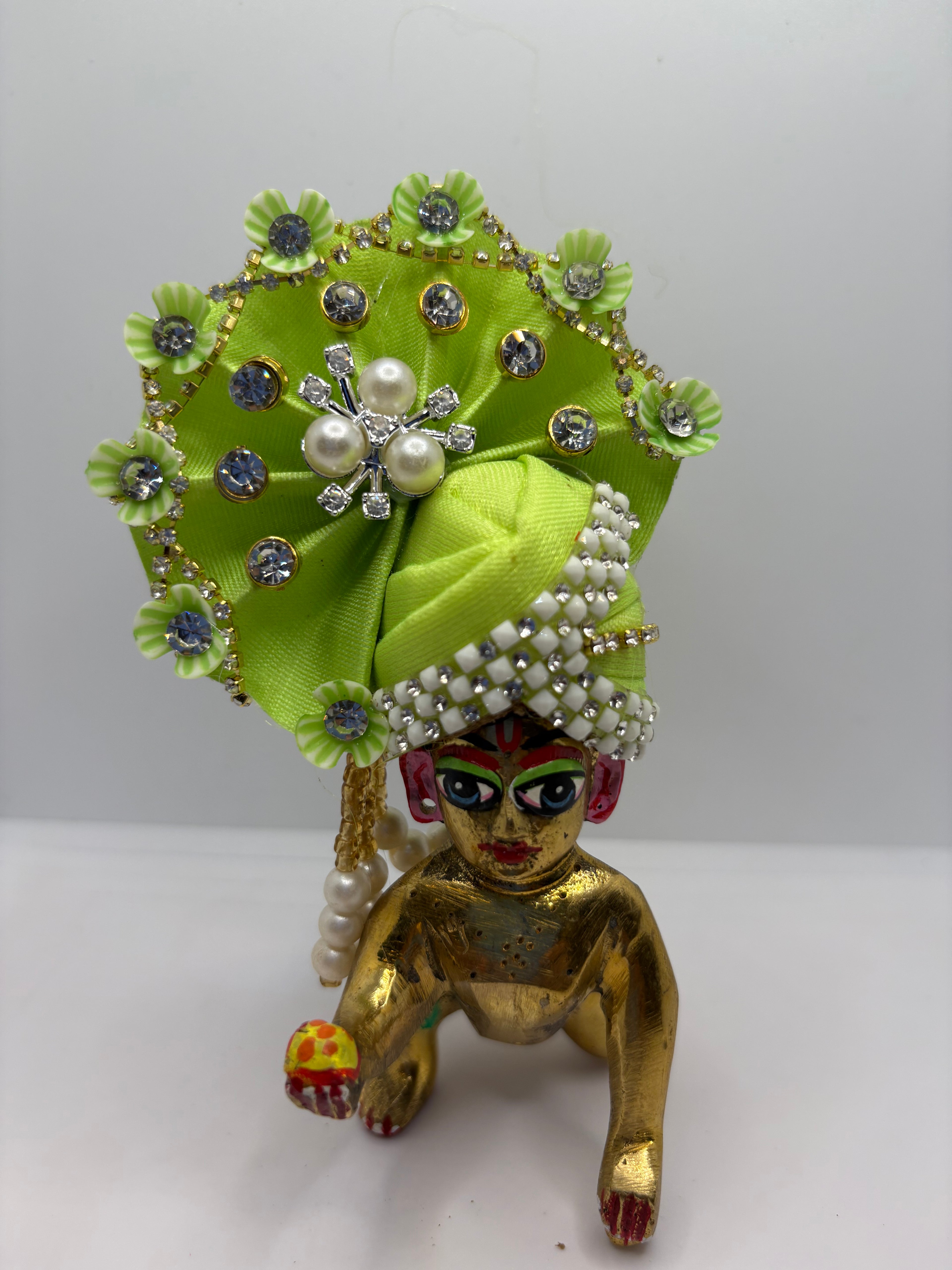 Stone-Studded Pagdi with Floral Design for Idols
