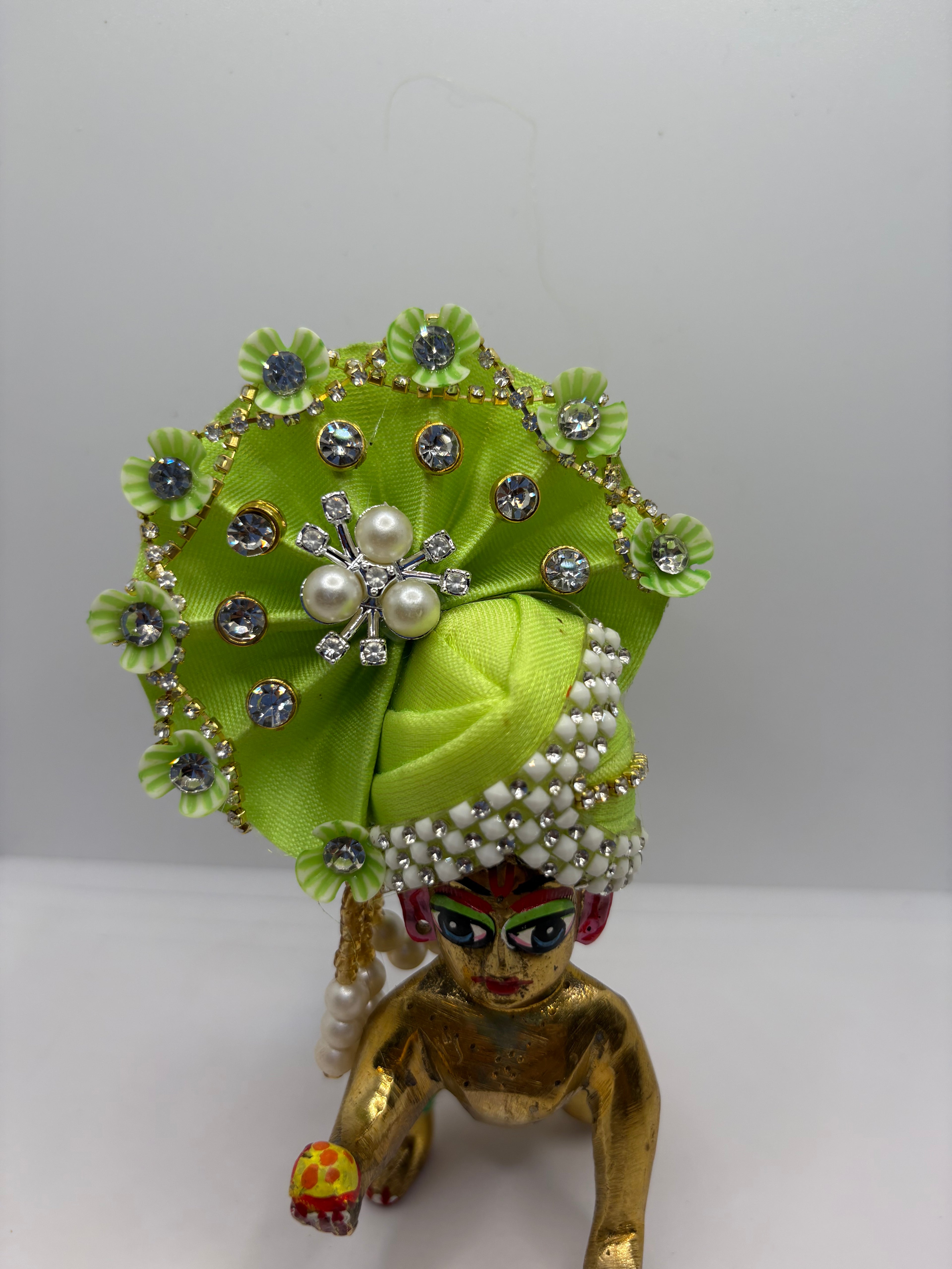 Stone-Studded Pagdi with Floral Design for Idols