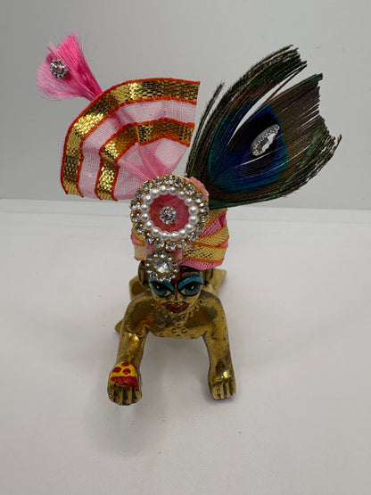 Beautiful Stone Peacock Feather Decorated Mukut for Kanha Ji | Royal Crown for Laddu Gopal Idol