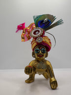 Beautiful Stone Peacock Feather Decorated Mukut for Kanha Ji | Royal Crown for Laddu Gopal Idol