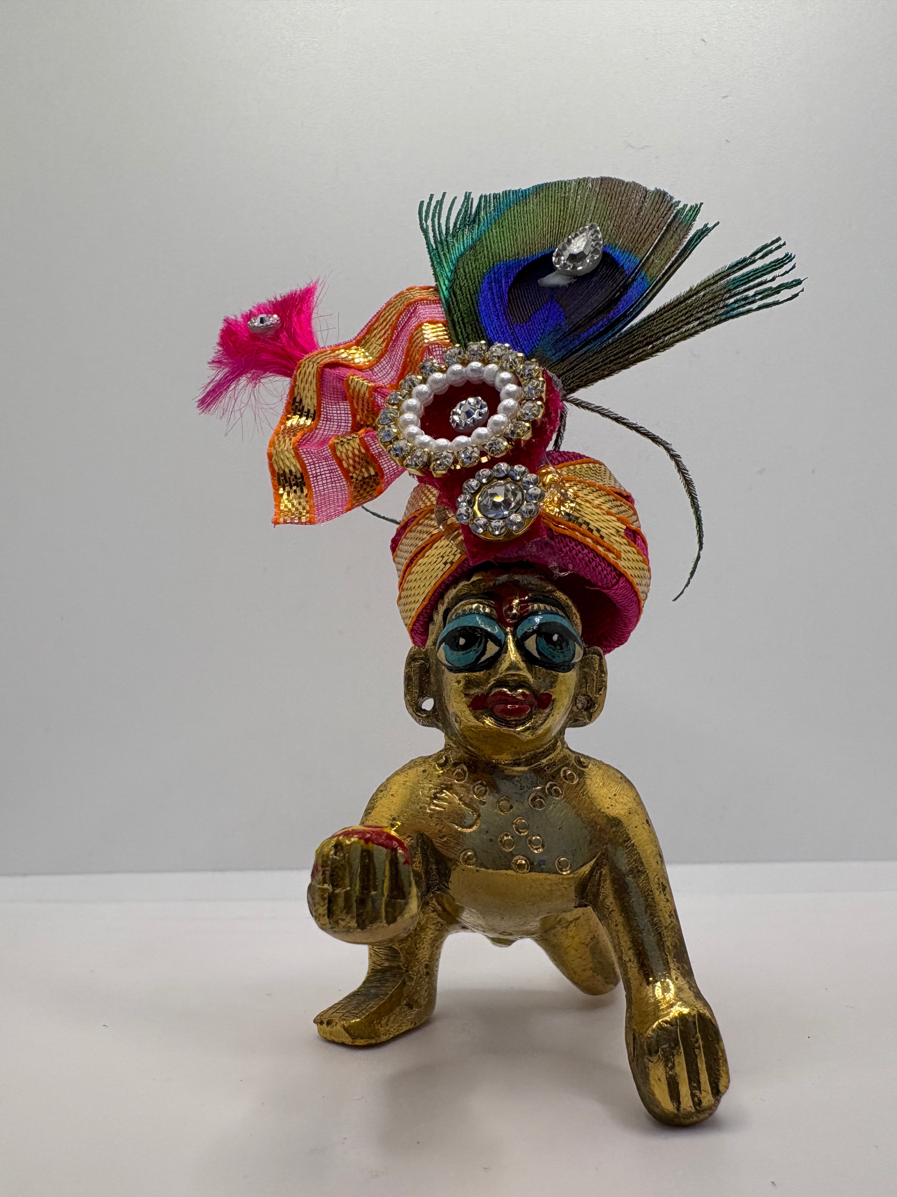 Beautiful Stone Peacock Feather Decorated Mukut for Kanha Ji | Royal Crown for Laddu Gopal Idol