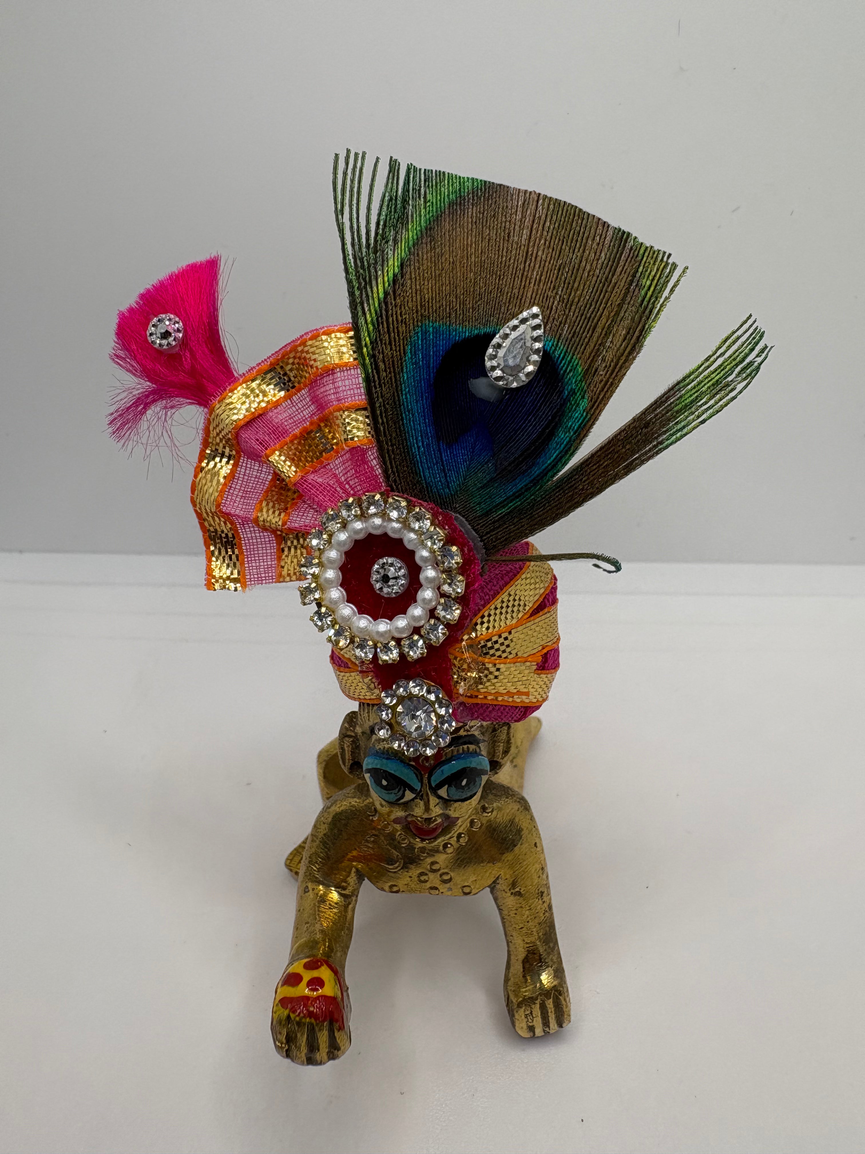 Beautiful Stone Peacock Feather Decorated Mukut for Kanha Ji | Royal Crown for Laddu Gopal Idol