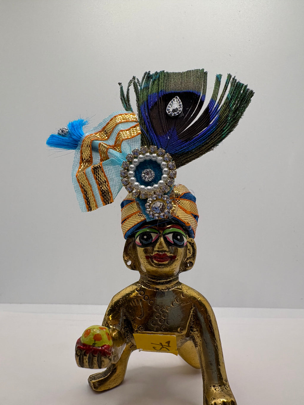 Beautiful Stone Peacock Feather Decorated Mukut for Kanha Ji | Royal Crown for Laddu Gopal Idol