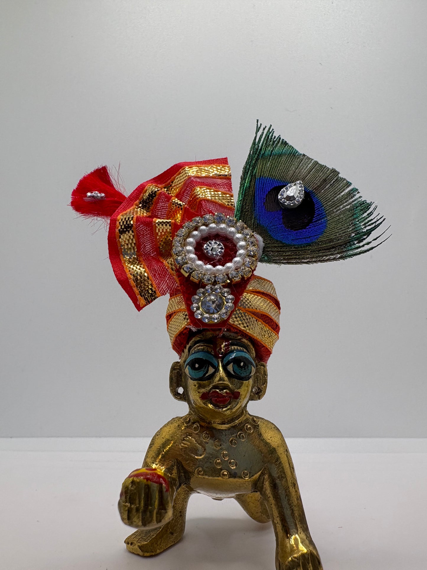 Beautiful Stone Peacock Feather Decorated Mukut for Kanha Ji | Royal Crown for Laddu Gopal Idol